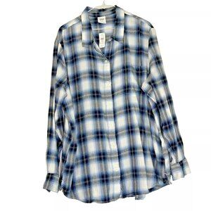 Gap The Easy Shirt Blue/Black Plaid Flannel plus size XXL NWT